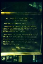 USA Weihnachten 1993/1994/New Orleans, LA/'St. Louis Cemetery No. 1/Established 1789/Welcome to this holy place./The catholic cemetery is the last resting /place of the bodies of the faithful departed/awaiting reunion with their souls at the/resurrection on the last day./Blessed by the church and dedicated to god/the catholic cemetery testifies to a faith in/the immortality of the soul and the promise/of resurrection with christ, the lord. Here/the living find comfort and are consoled by/visiting the burial places of their loved ones/and praying for them./New Orleans Archdiocesan Cemeteries' USA Weihnachten 1993/1994/New Orleans, LA/'St. Louis Cemetery No. 1/Established 1789/Welcome to this holy place./The catholic cemetery is the last resting /place of the bodies of the faithful departed/awaiting reunion with their souls at the/resurrection on the last day./Blessed by the church and dedicated to god/the catholic cemetery testifies to a faith in/the immortality of the soul and the promise/of resurrection with christ, the lord. Here/the living find comfort and are consoled by/visiting the burial places of their loved ones/and praying for them./New Orleans Archdiocesan Cemeteries'